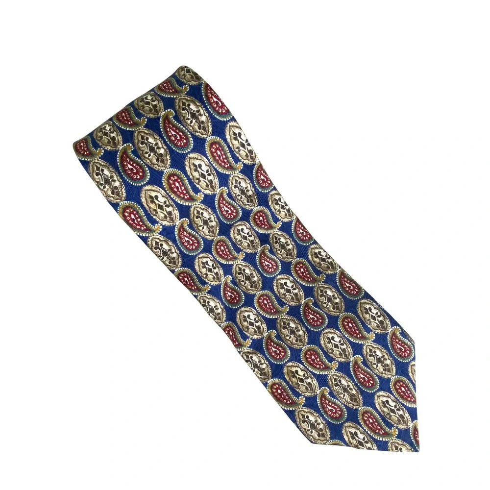 Bill Blass Mens Silk Tie Blue Red Gold‎ Paisley Medallion Classic Business 56X4